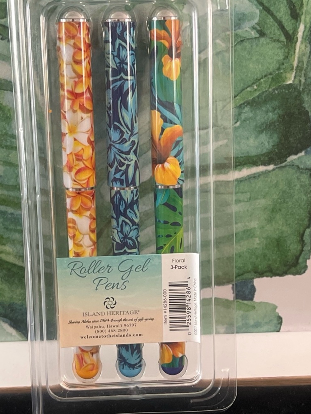 Island Heritage Floral Roller Gel Pens - 3 Pack (Blue, Green, Yellow)